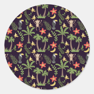 Tropical animals seamless pattern monkey & macaw classic round sticker