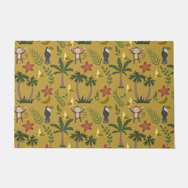 Tropical animals seamless pattern monkey , macaw doormat (Front)