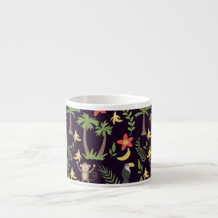 Tropical animals seamless pattern monkey & macaw espresso cup