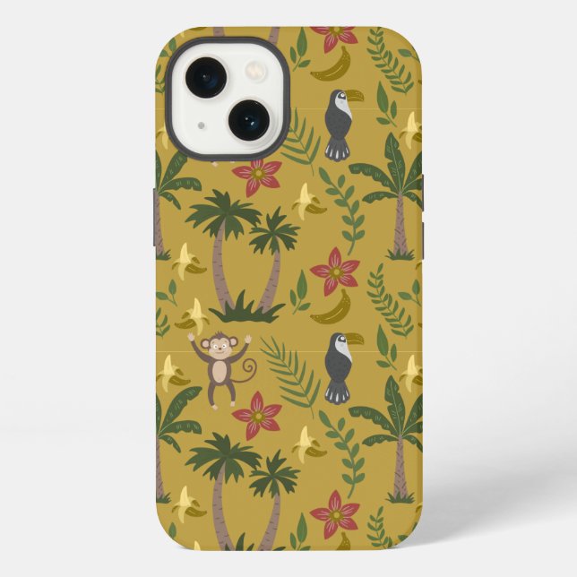 Tropical animals seamless pattern monkey , macaw iPhone case (Back)