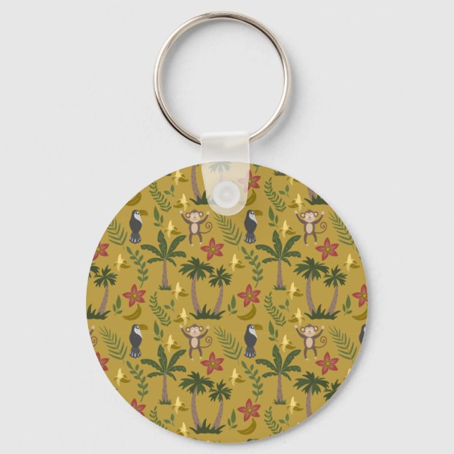 Tropical animals seamless pattern monkey , macaw key ring (Front)