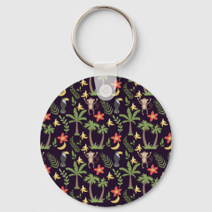Tropical animals seamless pattern monkey & macaw key ring