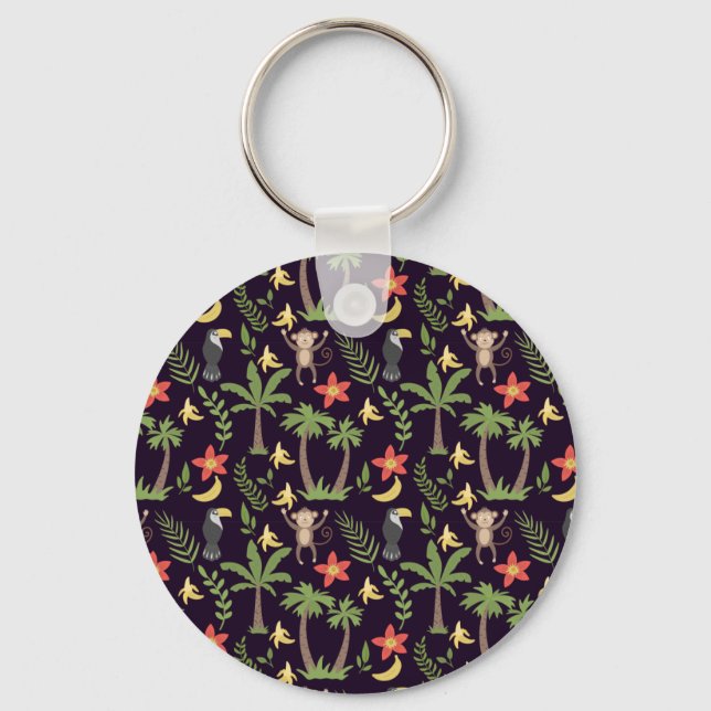 Tropical animals seamless pattern monkey & macaw key ring (Front)
