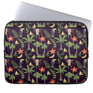 Tropical animals seamless pattern monkey & macaw laptop sleeve