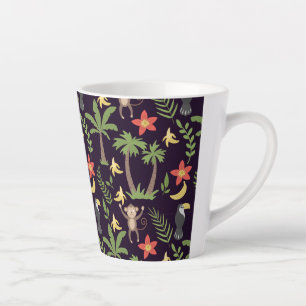 Tropical animals seamless pattern monkey & macaw latte mug