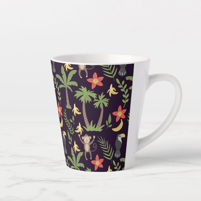 Tropical animals seamless pattern monkey & macaw latte mug (Right)