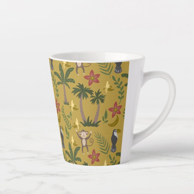 Tropical animals seamless pattern monkey , macaw latte mug (Right)