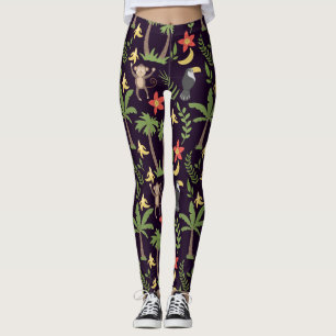Tropical animals seamless pattern monkey & macaw leggings