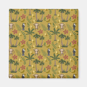 Tropical animals seamless pattern monkey , macaw magnet