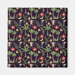 Tropical animals seamless pattern monkey & macaw magnet