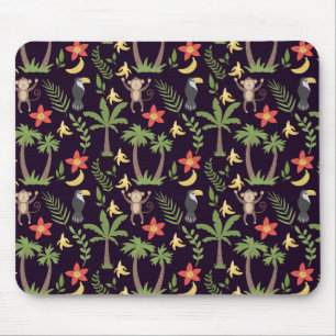 Tropical animals seamless pattern monkey & macaw mouse pad