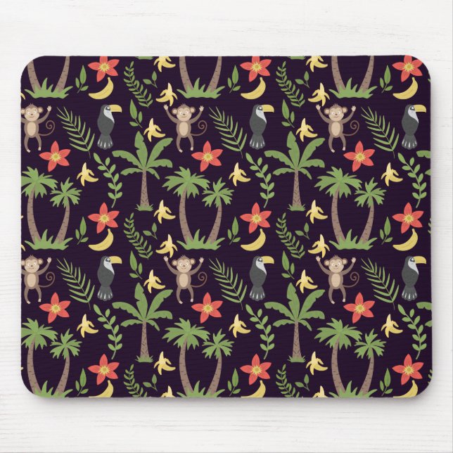 Tropical animals seamless pattern monkey & macaw mouse pad (Front)