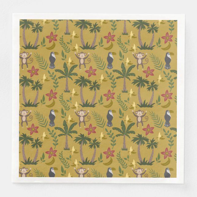 Tropical animals seamless pattern monkey , macaw napkin (Front)