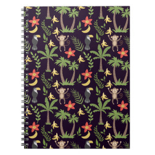 Tropical animals seamless pattern monkey & macaw notebook