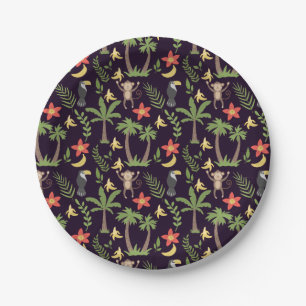 Tropical animals seamless pattern monkey & macaw paper plate