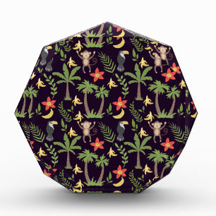 Tropical animals seamless pattern monkey & macaw photo block