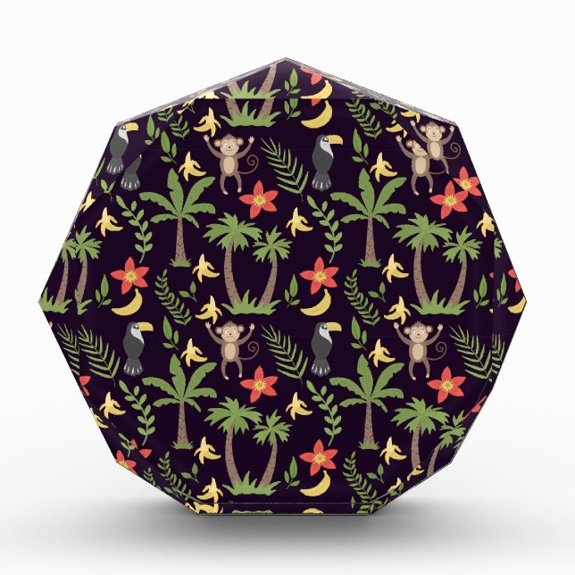 Tropical animals seamless pattern monkey & macaw photo block (Front)