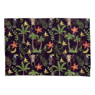 Tropical animals seamless pattern monkey & macaw pillowcase