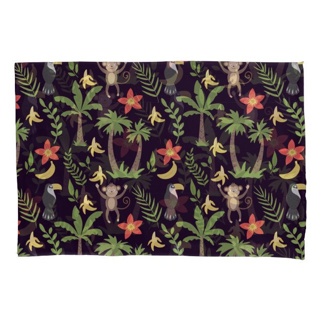 Tropical animals seamless pattern monkey & macaw pillowcase (Front-Left)