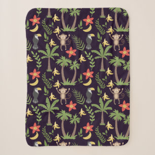 Tropical animals seamless pattern monkey & macaw sherpa blanket