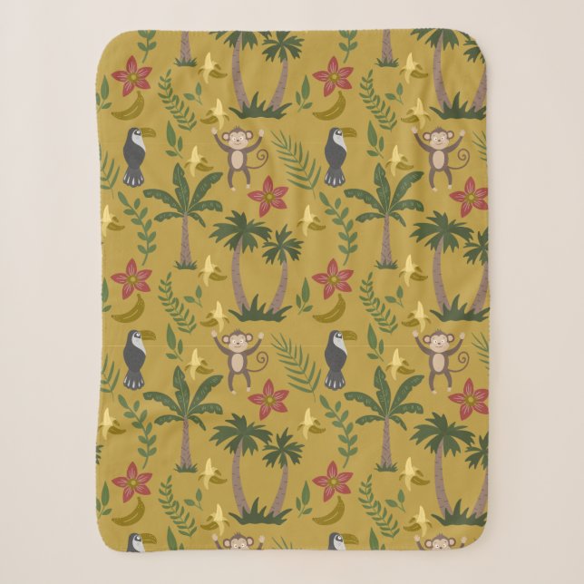 Tropical animals seamless pattern monkey , macaw sherpa blanket (Front)