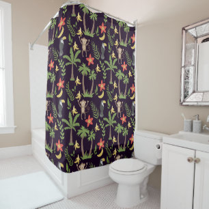 Tropical animals seamless pattern monkey & macaw shower curtain