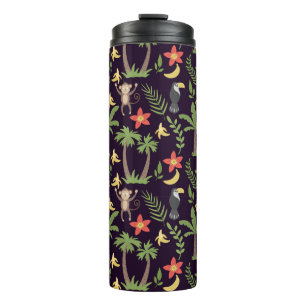 Tropical animals seamless pattern monkey & macaw thermal tumbler