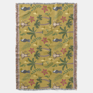 Tropical animals seamless pattern monkey , macaw throw blanket