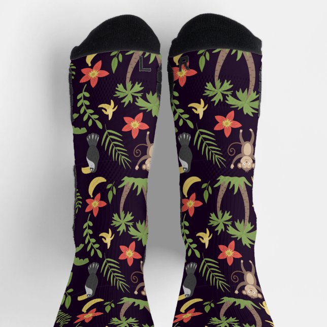 Tropical animals seamless pattern monkey & macaw w socks (Top)