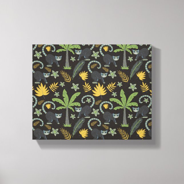 Tropical animals seamless pattern monkey palm tree canvas print (Front)