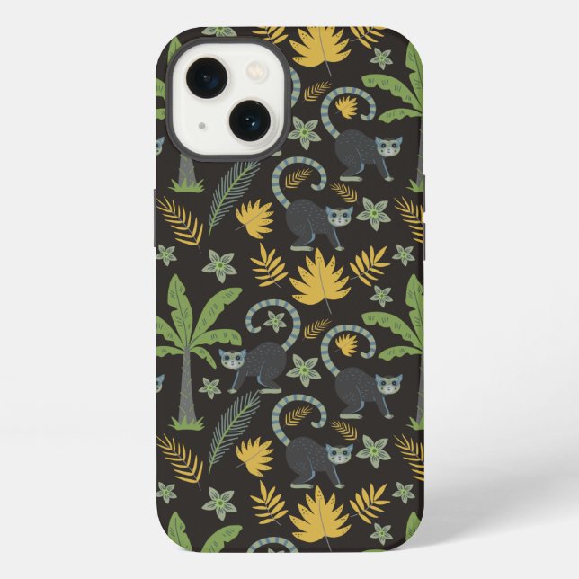 Tropical animals seamless pattern monkey palm tree iPhone case (Back)