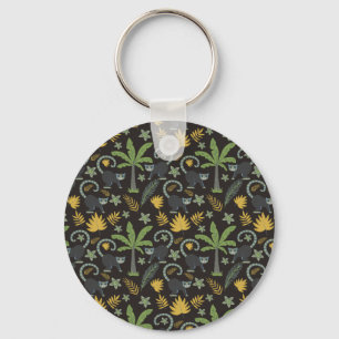 Tropical animals seamless pattern monkey palm tree key ring
