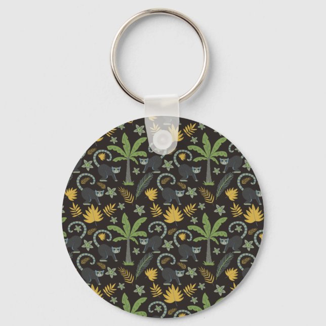 Tropical animals seamless pattern monkey palm tree key ring (Front)