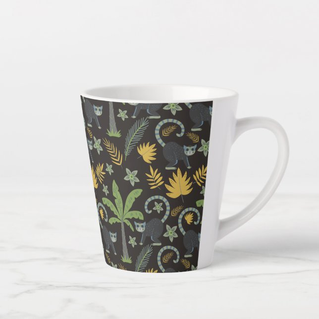 Tropical animals seamless pattern monkey palm tree latte mug (Right)