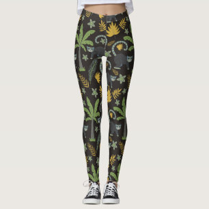 Tropical animals seamless pattern monkey palm tree leggings