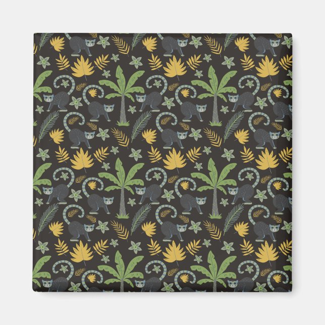 Tropical animals seamless pattern monkey palm tree magnet (Front)