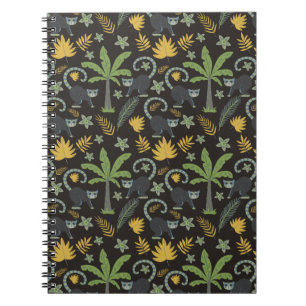 Tropical animals seamless pattern monkey palm tree notebook