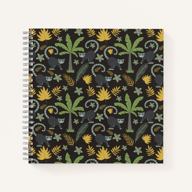 Tropical animals seamless pattern monkey palm tree notebook (Front)
