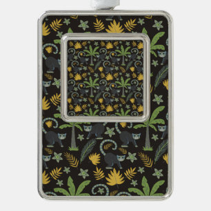 Tropical animals seamless pattern monkey palm tree silver plated framed ornament