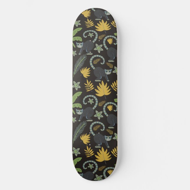 Tropical animals seamless pattern monkey palm tree skateboard (Front)