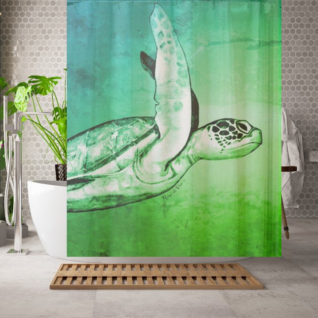 Tropical Aqua Green Sea Turtle Shower Curtain (Creator Uploaded)