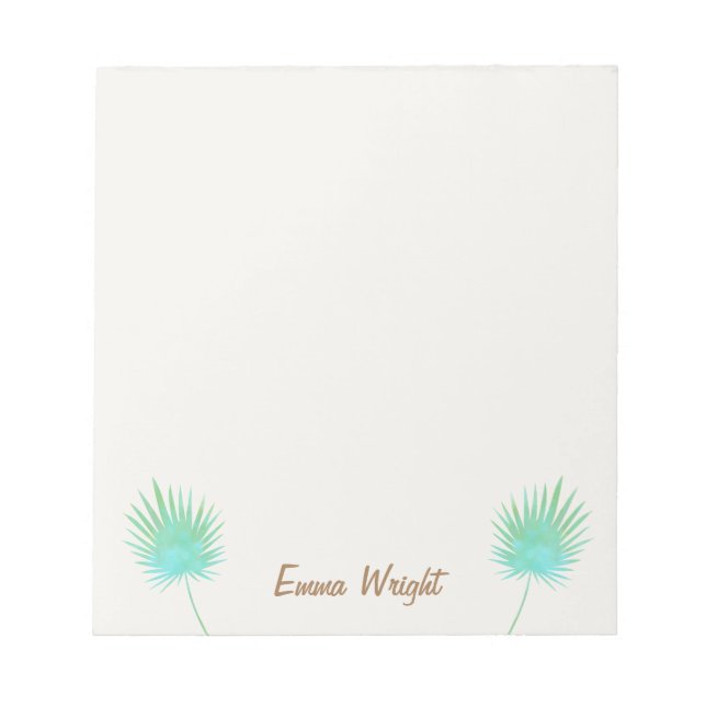Tropical Aqua Green Watercolor Palm Leaf  Branch Notepad (Front)