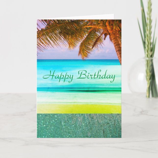 Tropical Aqua Island Birthday Greeting Card (Front)