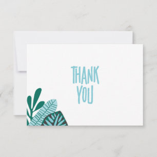 Tropical Aqua Leaves Baby Shower Thank You Card