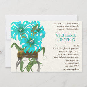 Tropical Aqua Mason Jar Exotic Flower Wedding Invitation