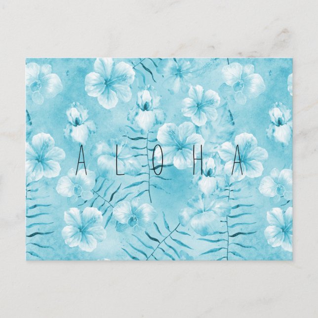 Tropical Aqua White Orchids Hibiscus Floral Postcard (Front)
