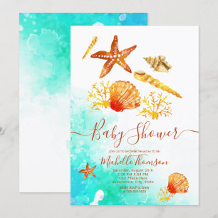 Tropical aquarelae blue summer invitation