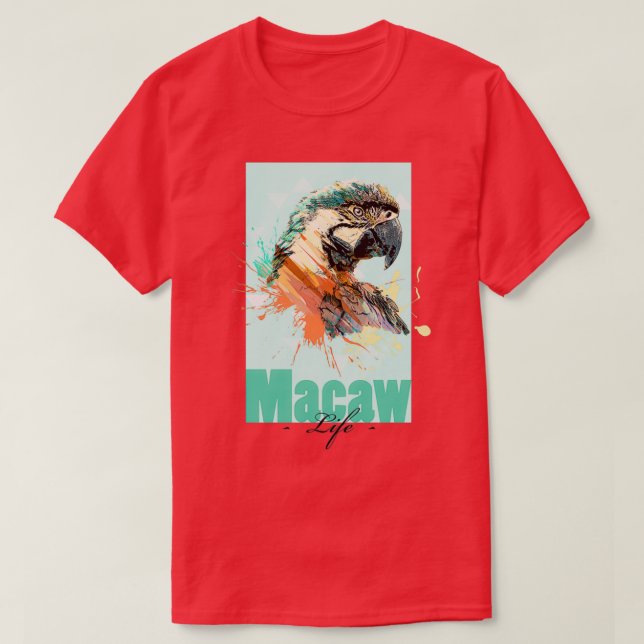 Tropical Aquarell Macaw Parrot Life T-Shirt (Design Front)