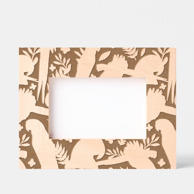 Tropical Ara Parrot Bird and Leaf Pattern  Etched Frames (Front)