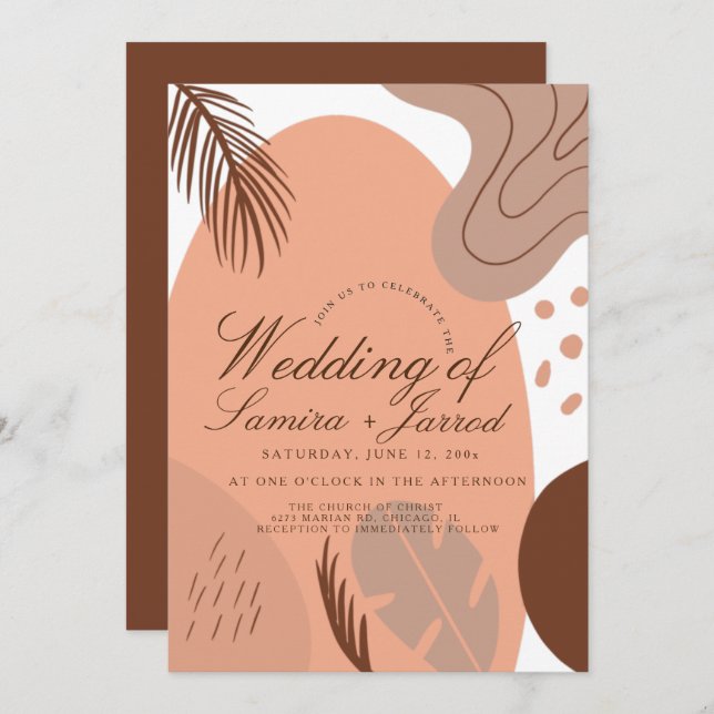 Tropical Arch Organic Shapes Botanical Wedding Invitation (Front/Back)